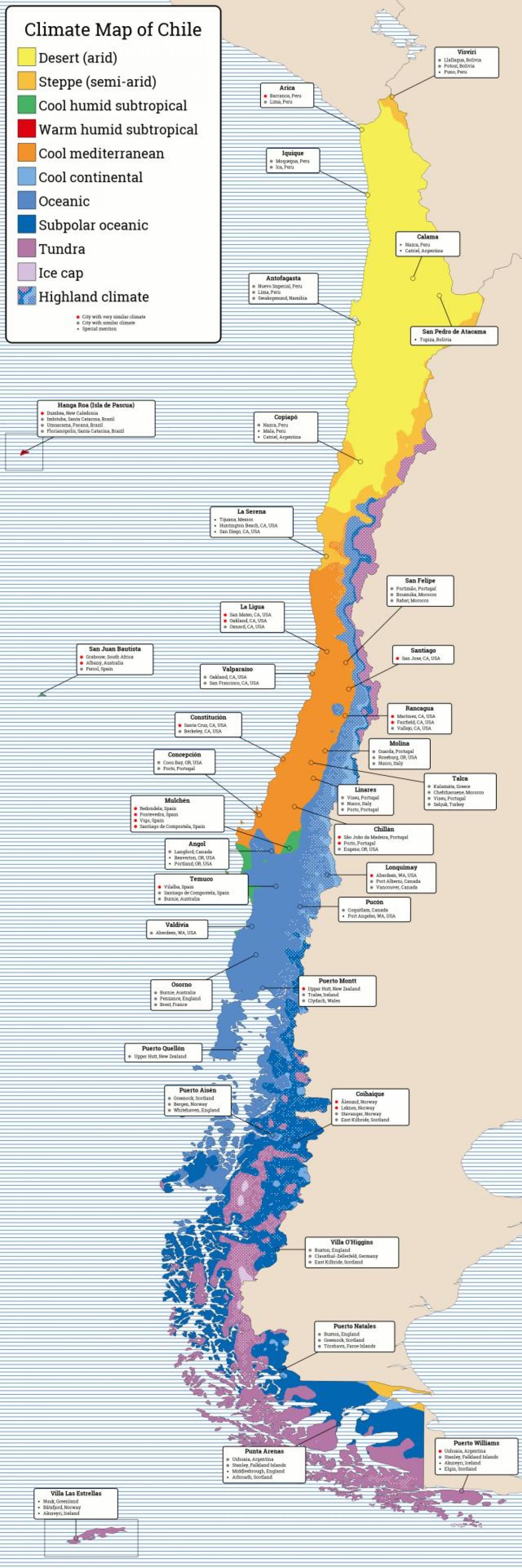 Bản đồ của Chile khí hậu