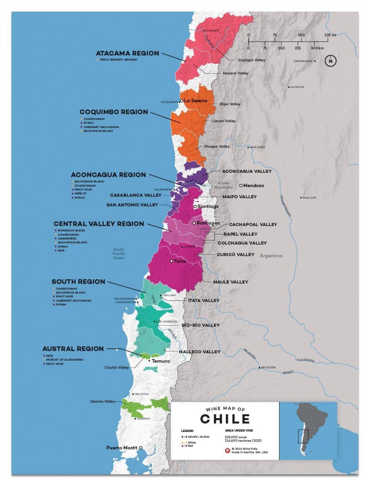 Chile nước rượu bản đồ