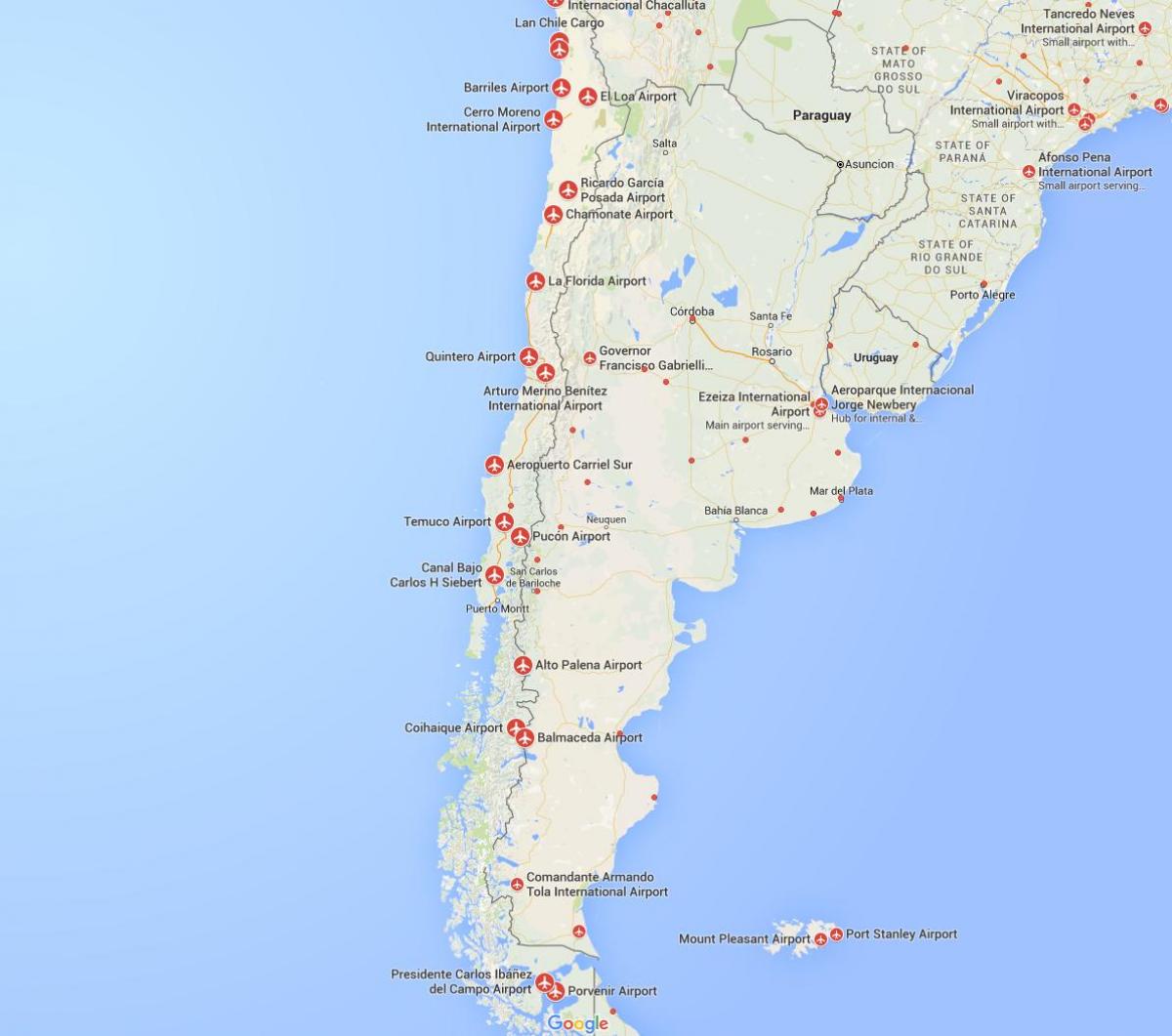 bản đồ của sân bay trong Chile