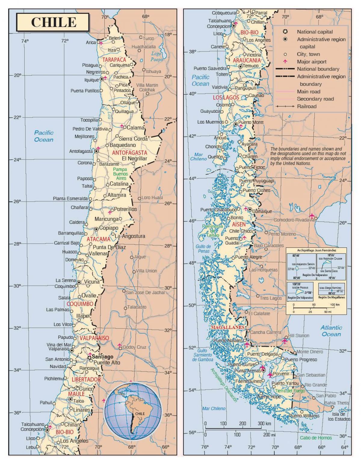 bản đồ của Chile với thành phố