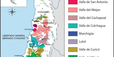 Bản đồ của Chile, vùng rượu vang, 