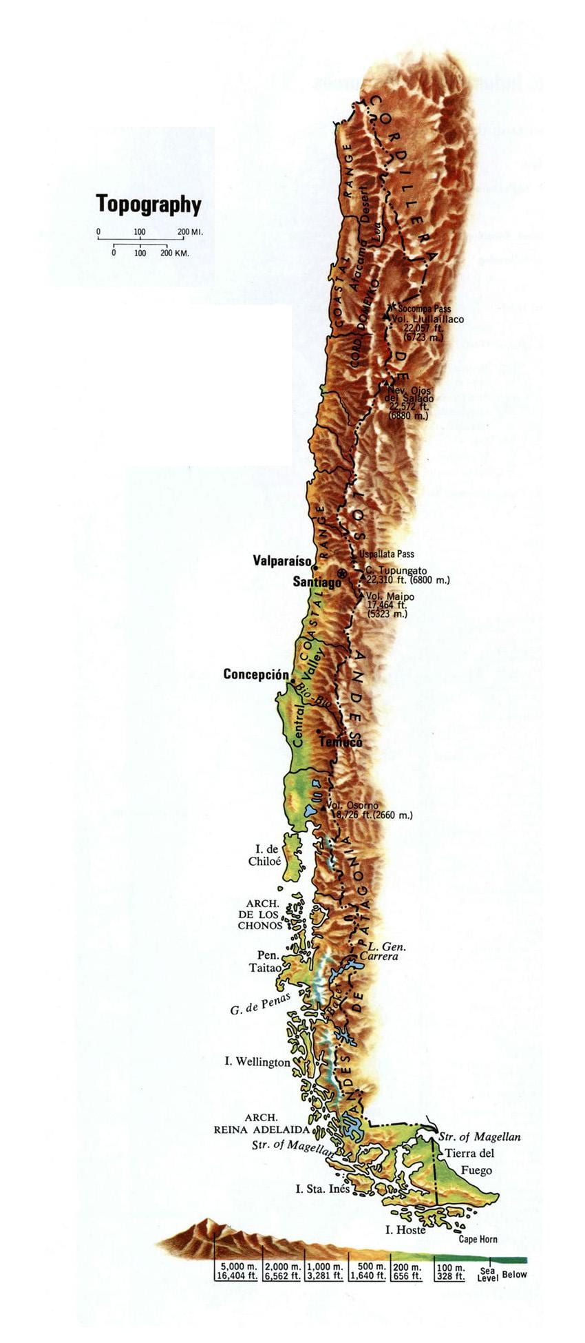Bản đồ của Chile địa hình