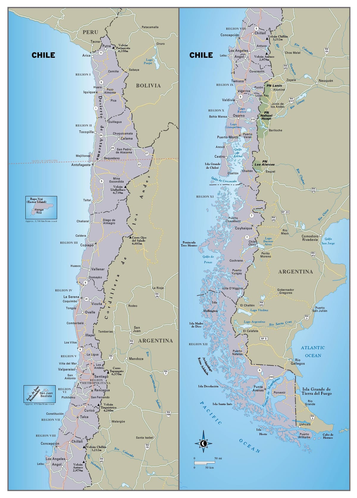 Bản đồ của Chile đi du lịch