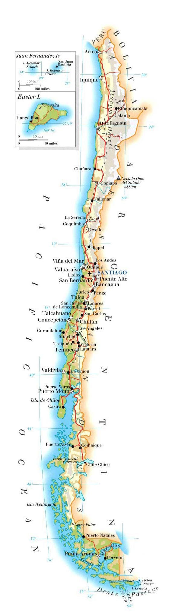 Bản đồ của Chile công viên quốc gia