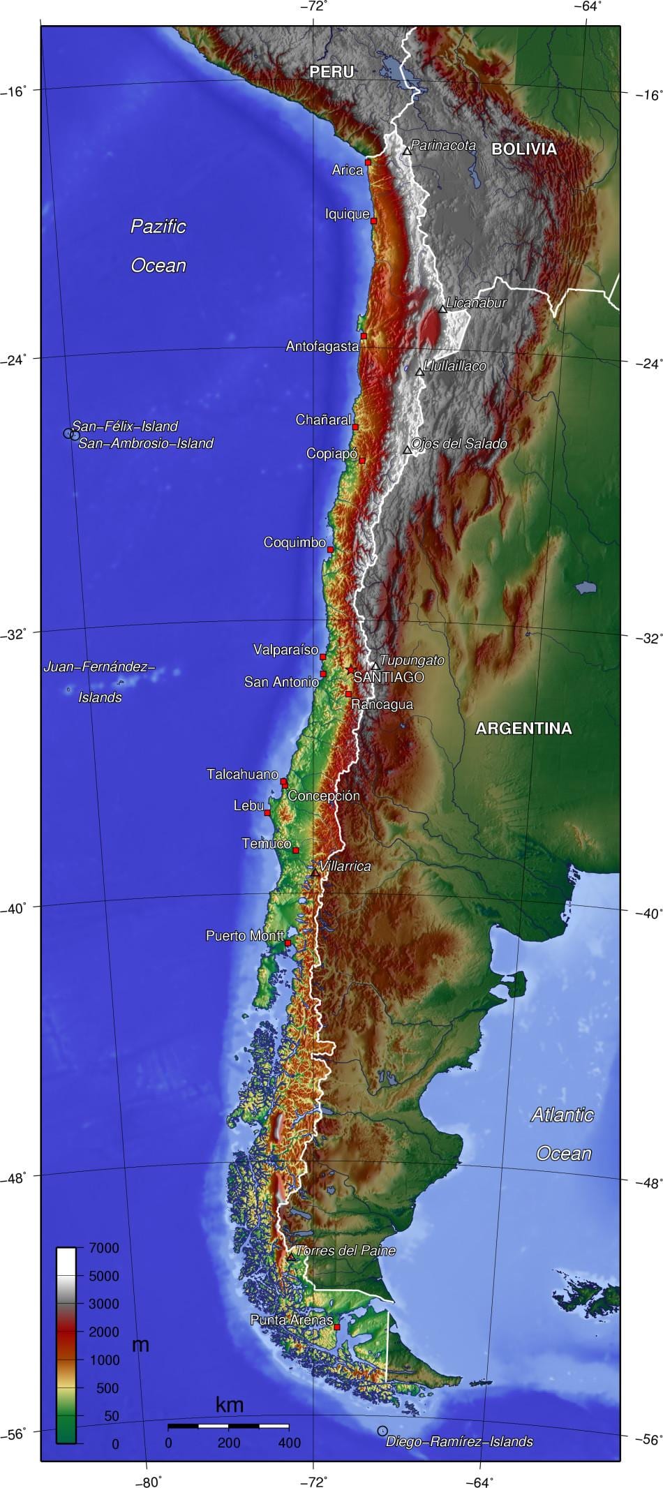 ngọn núi trong Chile bản đồ