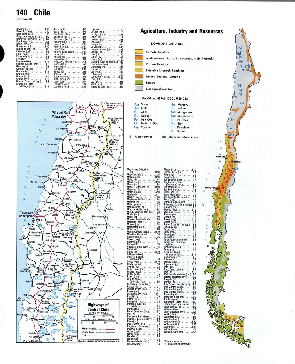 Bản đồ của Chile tài nguyên thiên nhiên 