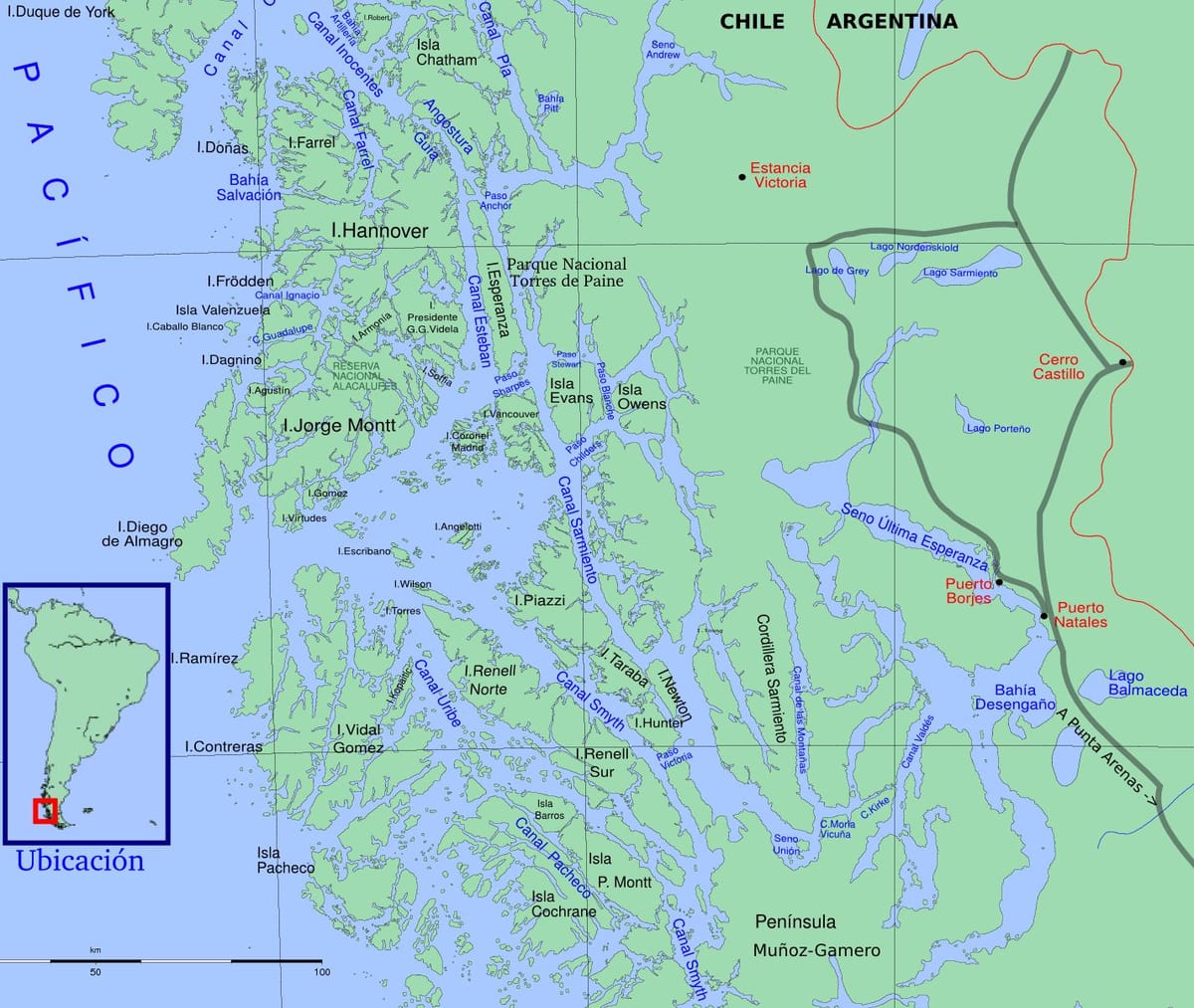 Bản đồ của Chile sông băng